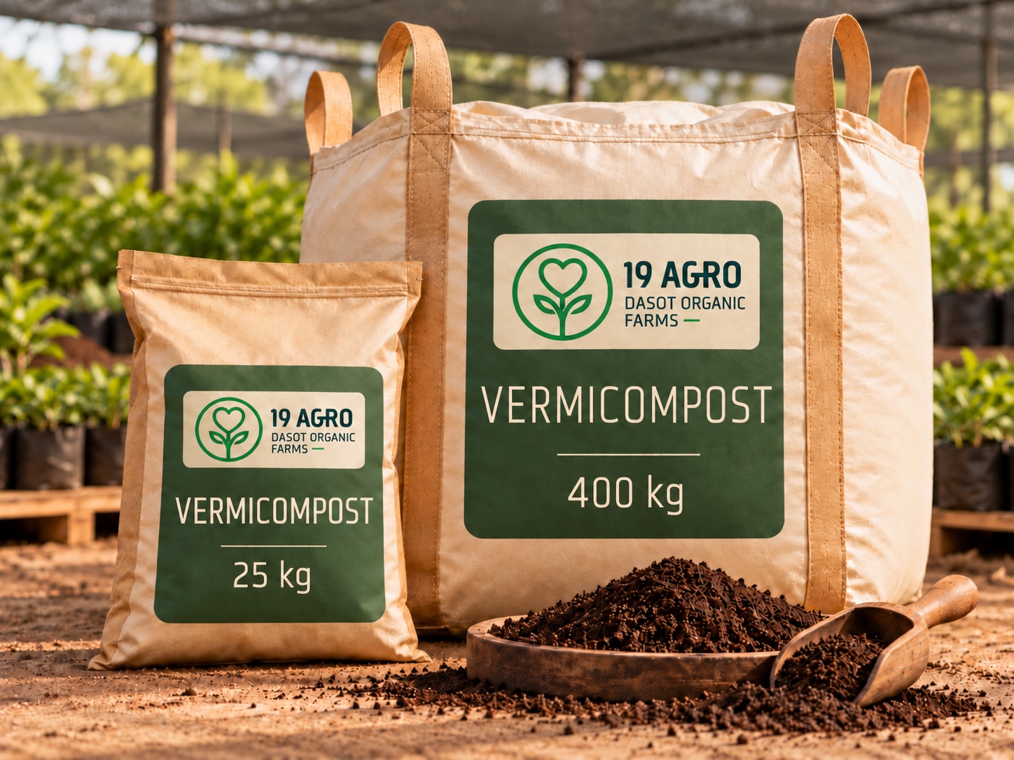 Vermicompost in 25 kilogram and 400 kilogram packs